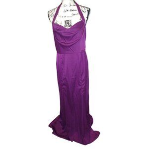 Fashion Nova Halter-Style Purple Satin Maxi Dress Back Zip Sz Lg